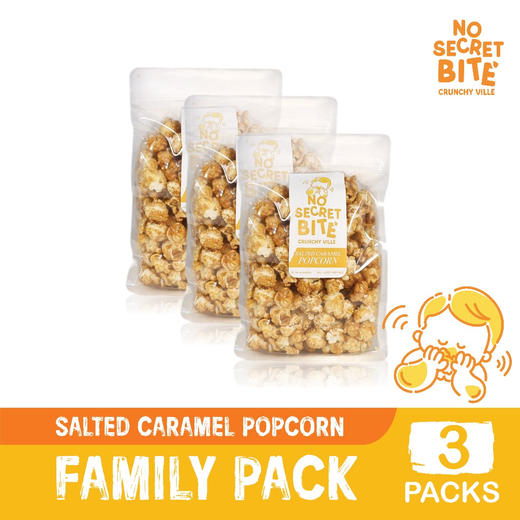 

NO SECRET BITE - Makanan Ringan Snack Jagung Pop Corn Salted Caramel FAMILY PACK 3x100g