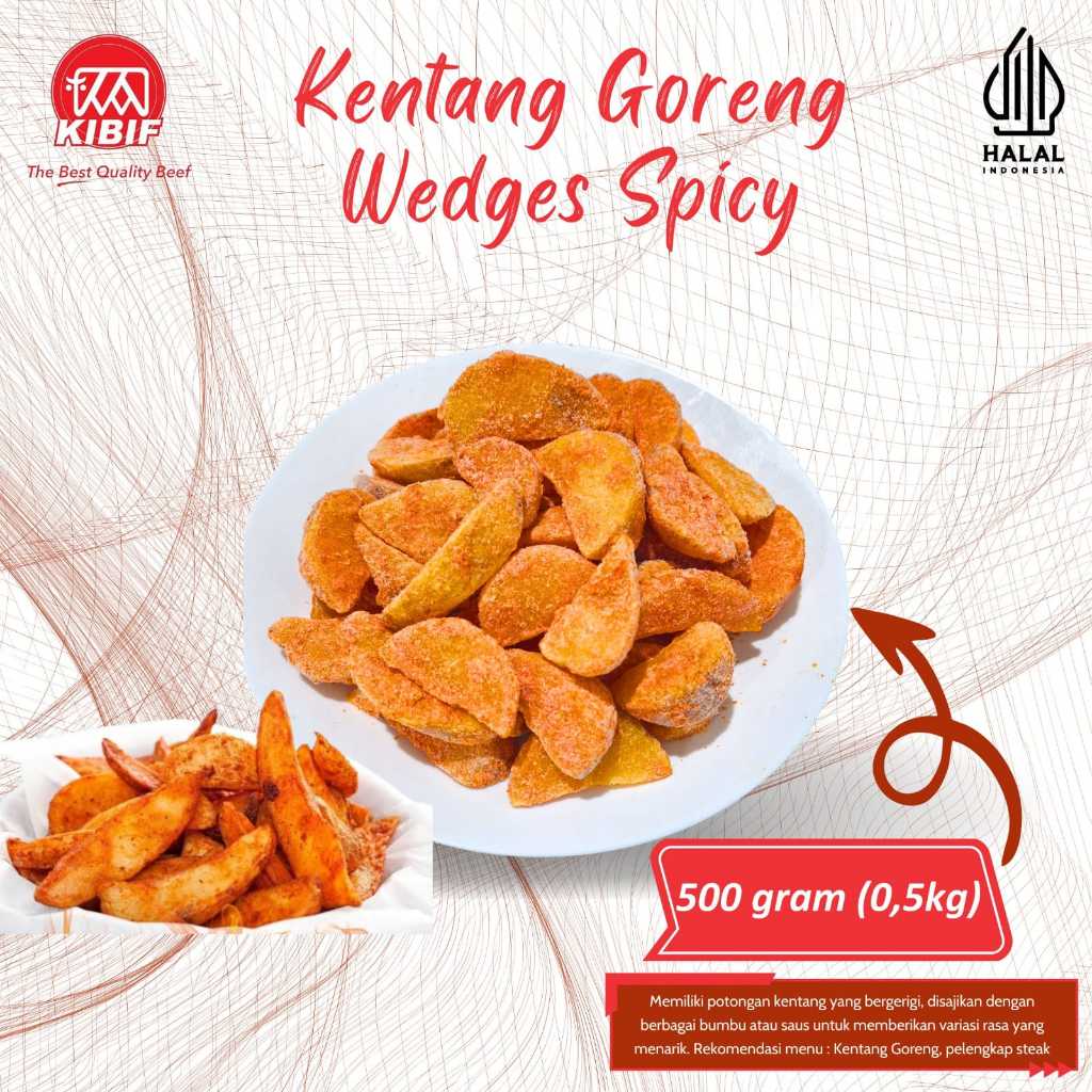 

Kentang Wedges Spicy 500gr / Kentang Wedges Plain 1kg