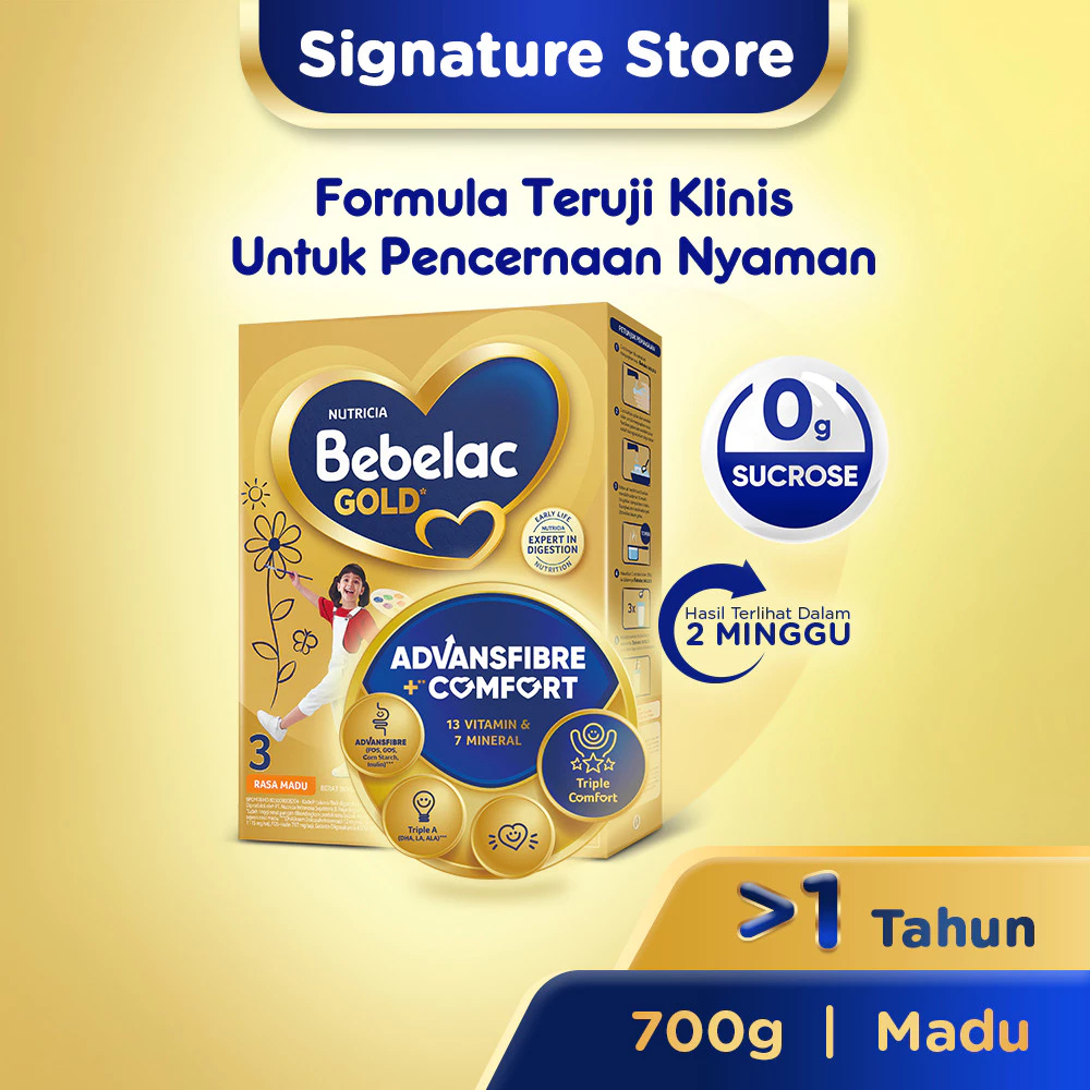 Bebelac Gold 3 Vanila / Madu Box - 360gr 700gr - Susu Formula Teruji Klinis untuk Pencernaan Nyaman​