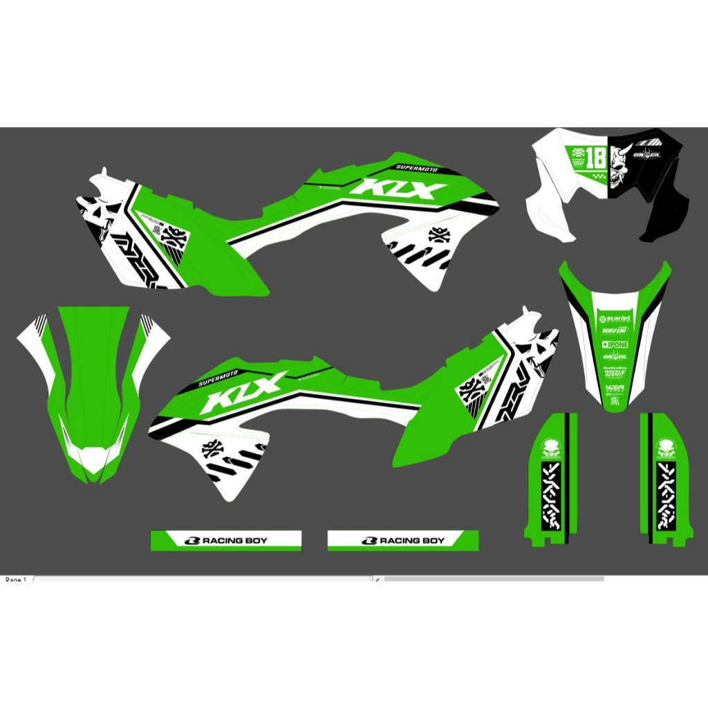 Stiker KLX BF 150 decal setiker KLX BF stiker motor warna hijau putih list hitam