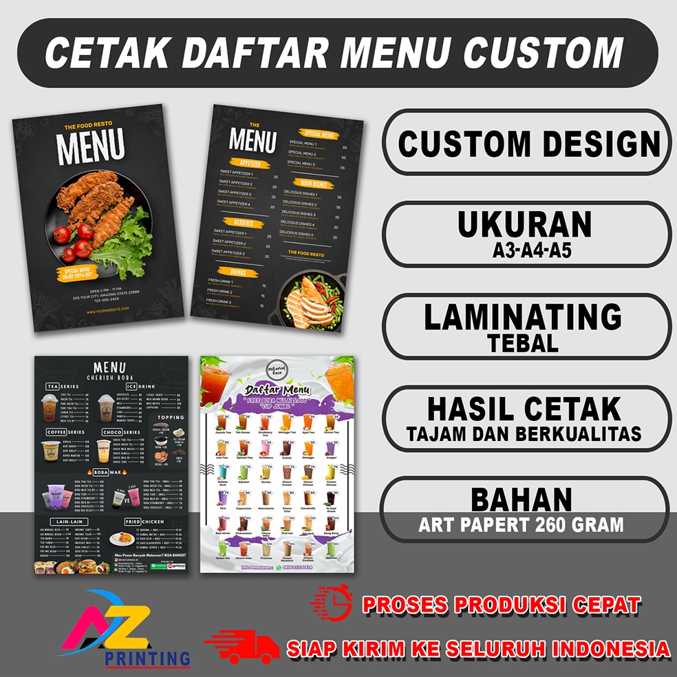 Cetak Menu Makanan Minuman Cafe/Resto/Dll/ Custom Design