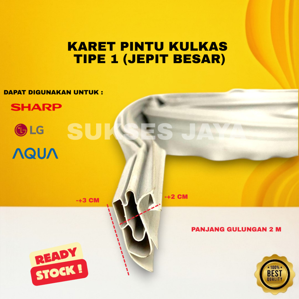 KARET PINTU KULKAS MERK SANYO SHARP AQUA LG / KARET PINTU KULKAS TIPE 1 JEPIT BESAR PANJANG 2 M