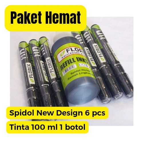 

Paket HEMAT Spidol Whiteboard Florix NEW 6pcs dan Tinta Florix 100ml