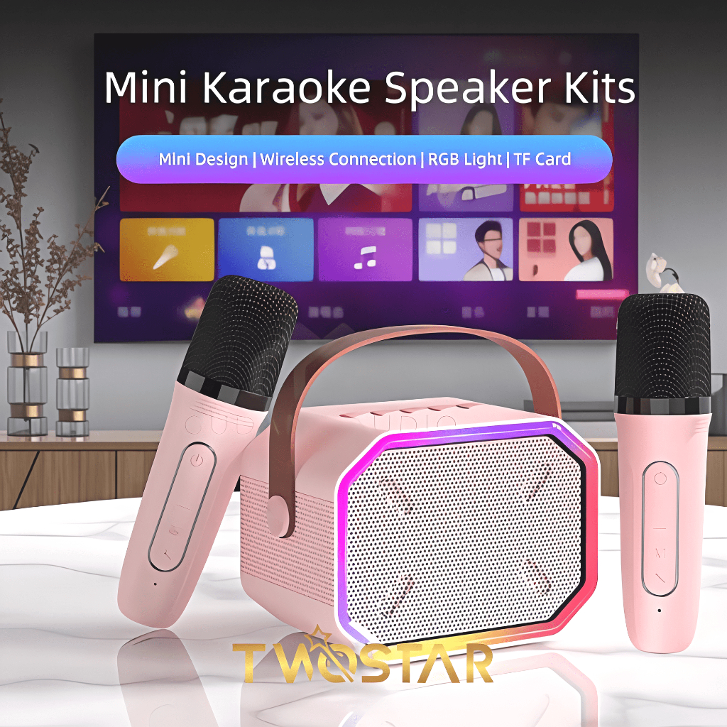 Mic Speaker Bluetooth Karaoke 2 Mic Tanpa Kabel Mini Portable