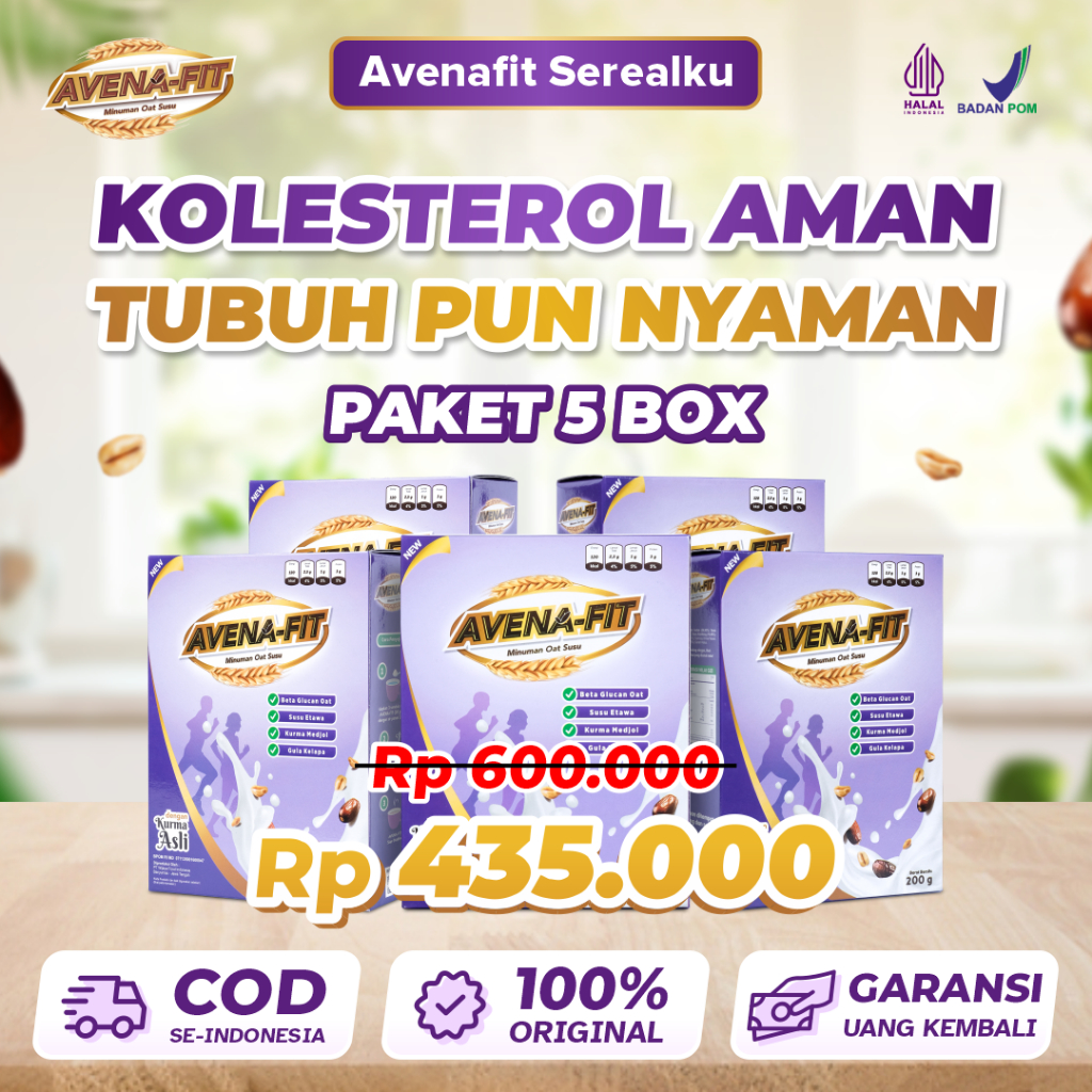 

DISKON SPESIAL 6.6!!!!! Avenafit Paket Kombo 5 Box – Minuman Susu Sereal Sehat & Oat Original Ampuh Menurunkan Kolesterol Tinggi, Sehatkan Jantung & Efektif Turunkan Diabetes
