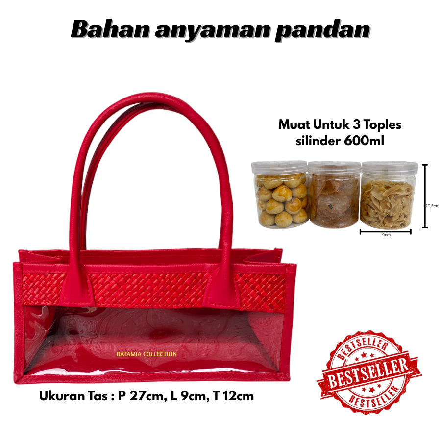 Tas Hampers Mika Anyaman (Merah) Untuk Isi 3 Toples Keranjang Parcel