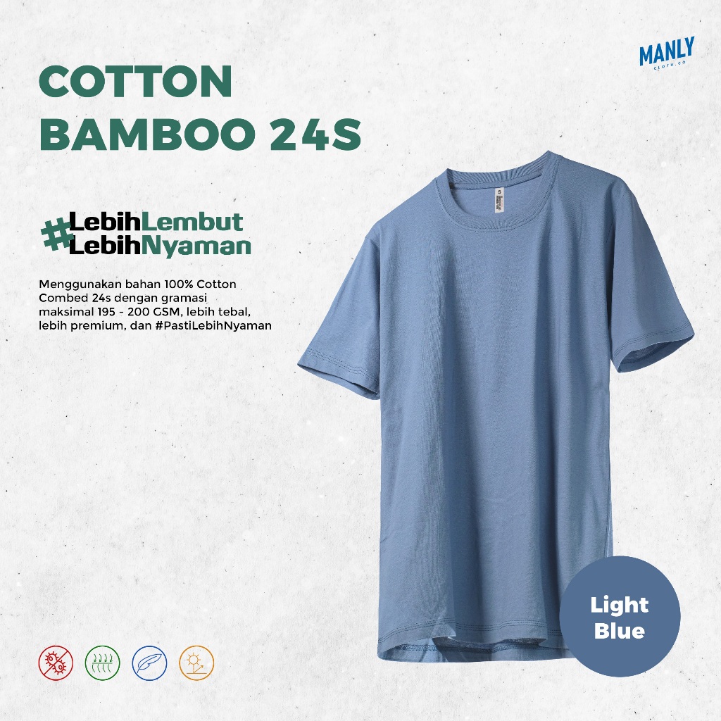 [ ANTIBAKTERI ] Kaos Polos Katun Bambu 24S / Kaos Polos Cotton Bamboo - Light Blue