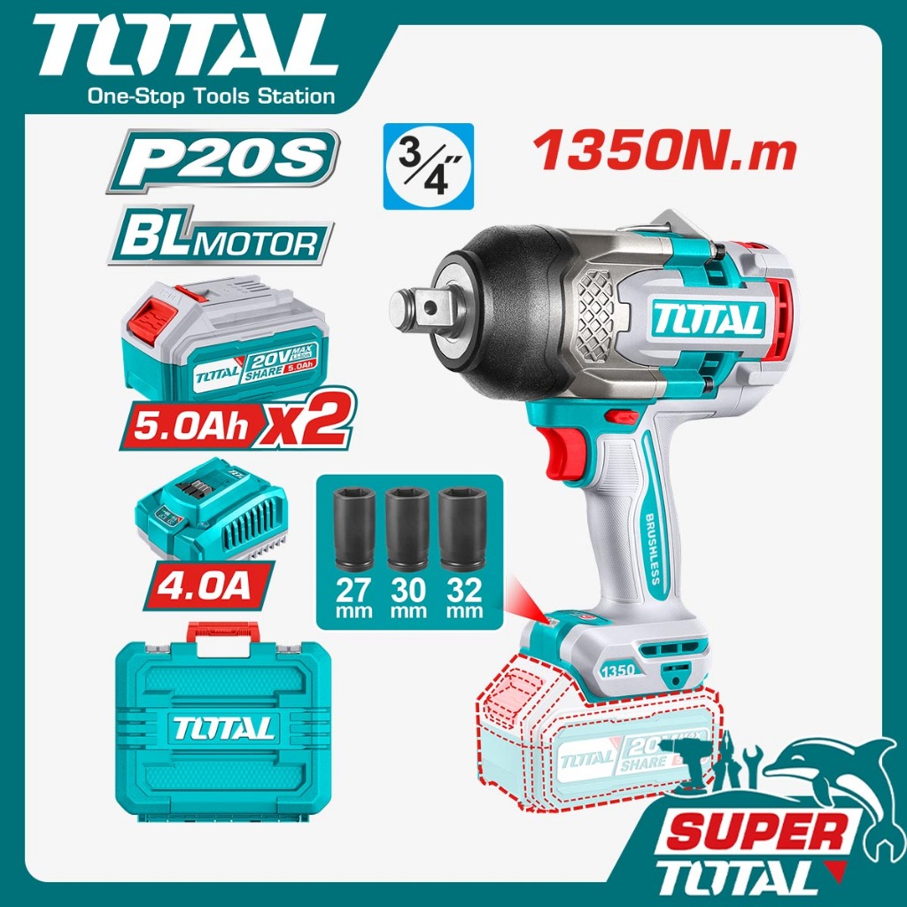TOTAL Cordless impact wrench/Kunci Impact Baterai TIWLI20135