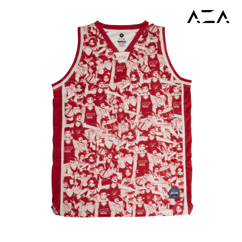 AZA x DBL Manga Series - Jersey Basket Pria & Wanita Merah Maroon