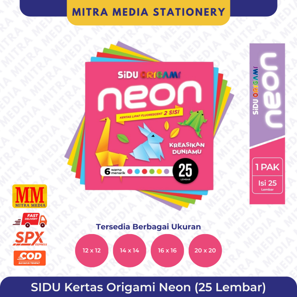 

Kertas Origami Neon Sidu 2 Sisi / Kertas Lipat Warna Sinar Dunia [ISI 25 LEMBAR]