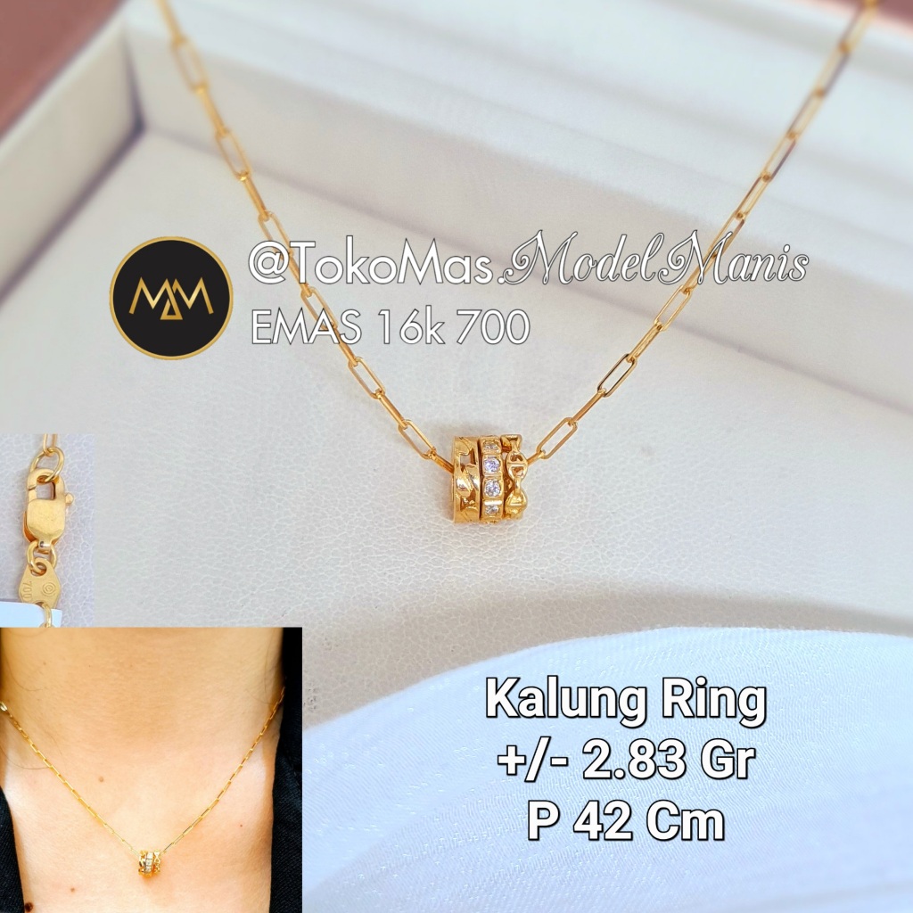 Kalung Paper Clip Triple Ring Kuning 700 kadar 16k