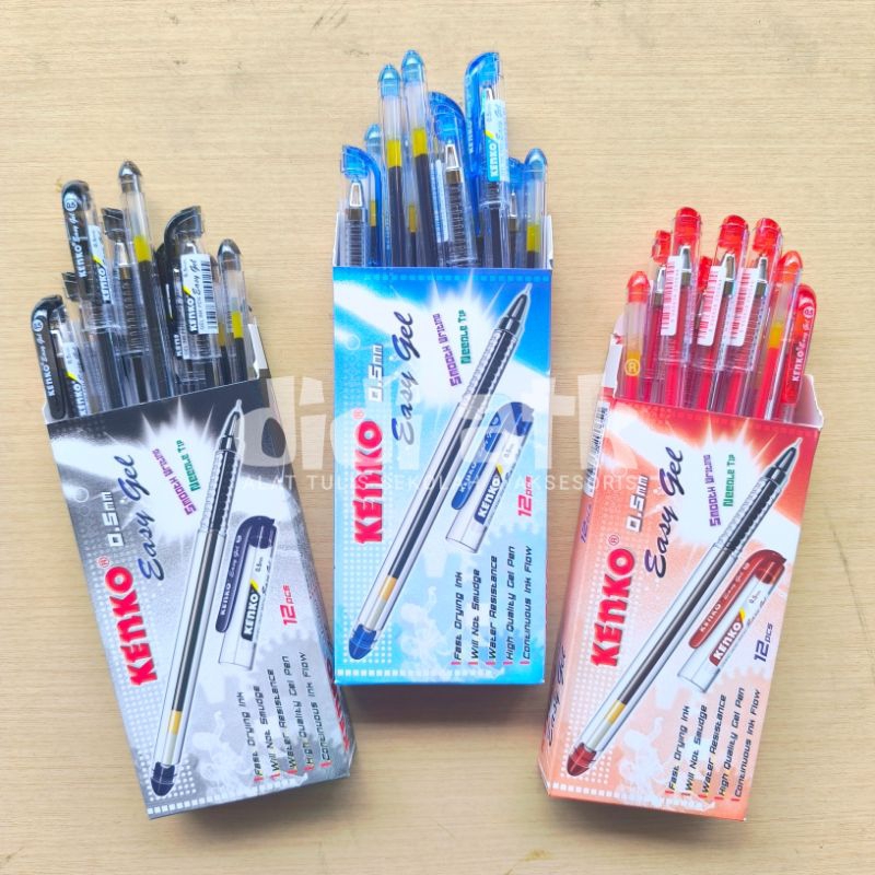 

Pulpen Kenko Easy Gel 0.5mm Warna Hitam Biru Merah 1 Pak isi 12 Pcs