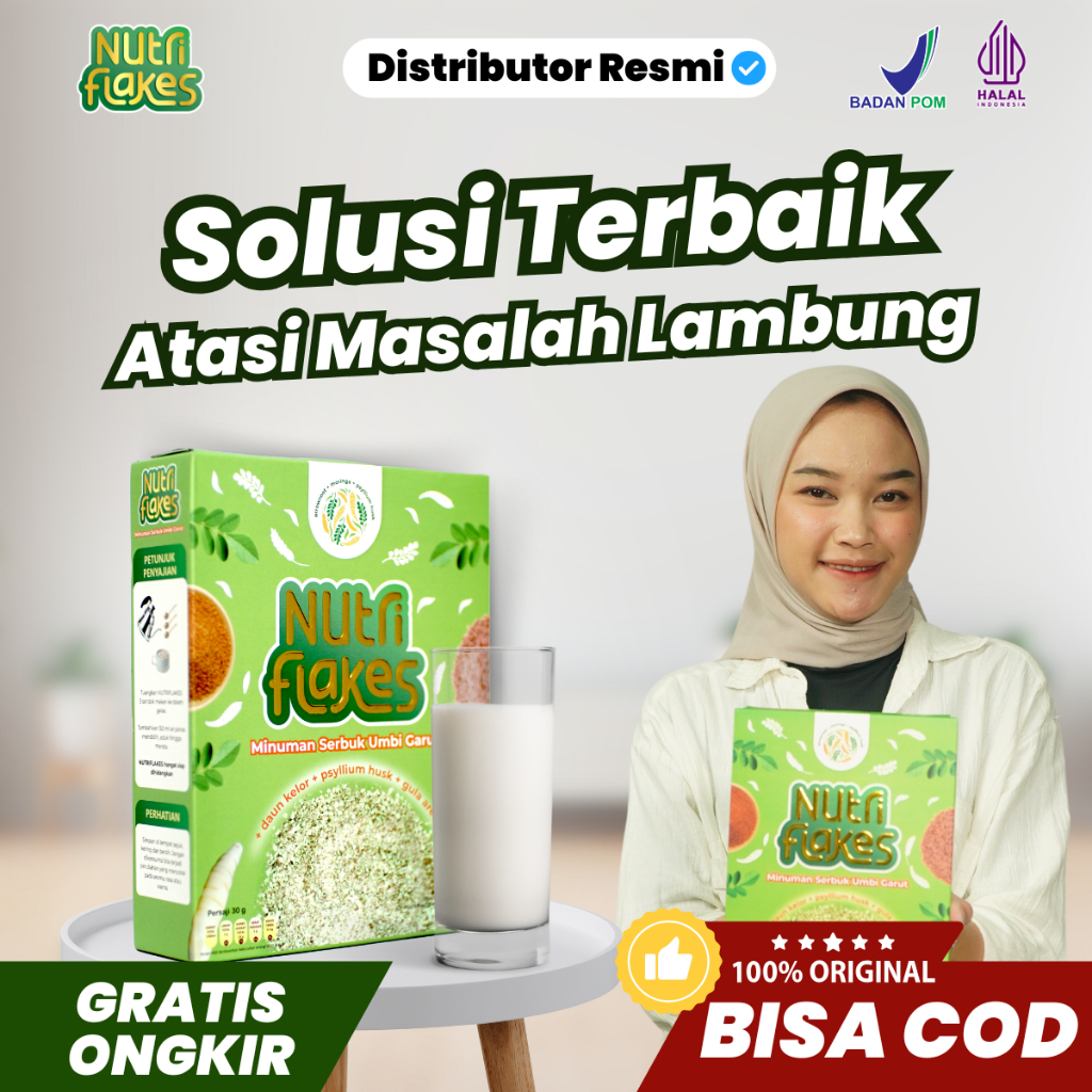 

Nutriflakes Original Sereal Sehat Umbi Garut Ampuh Atasi Asam Lambung Tanpa Obat Halal BPOM COD
