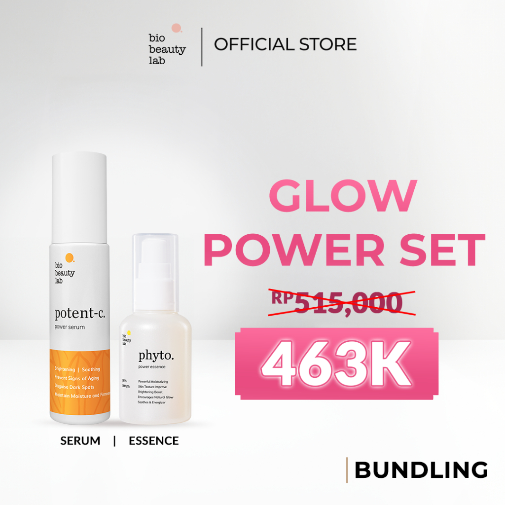 Bio Beauty Lab Glow Power Set | Paket Serum Vitamin C & Essence Pencerah Wajah – Potent-C Power Seru