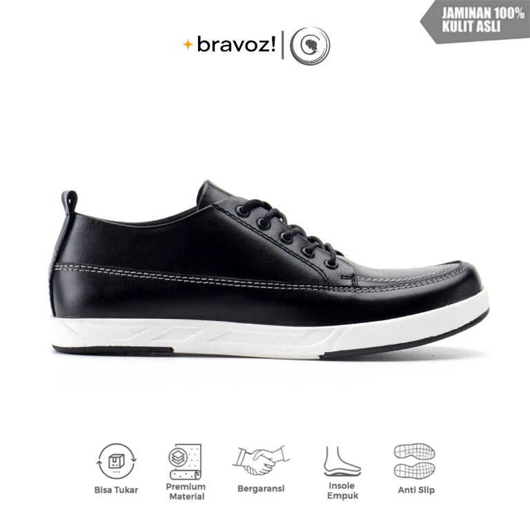 Greata - Jerric Black Sepatu Sneakers Casual Pria Kulit Asli