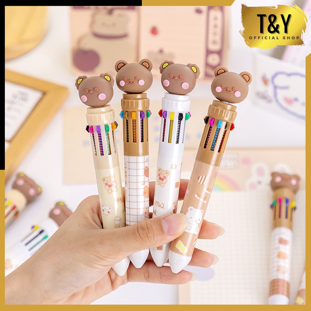 

T&Y Pena Mekanik Karakter Bear 10 Warna Pulpen Gel 10 Warna Warni Alat Tulis ATK Sekolah Kantor