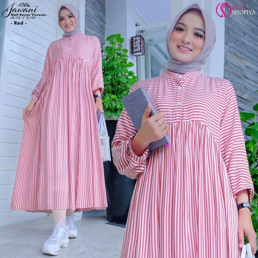 Midi Dress Rayon Jumbo Motif Salur Jawani Terbaru