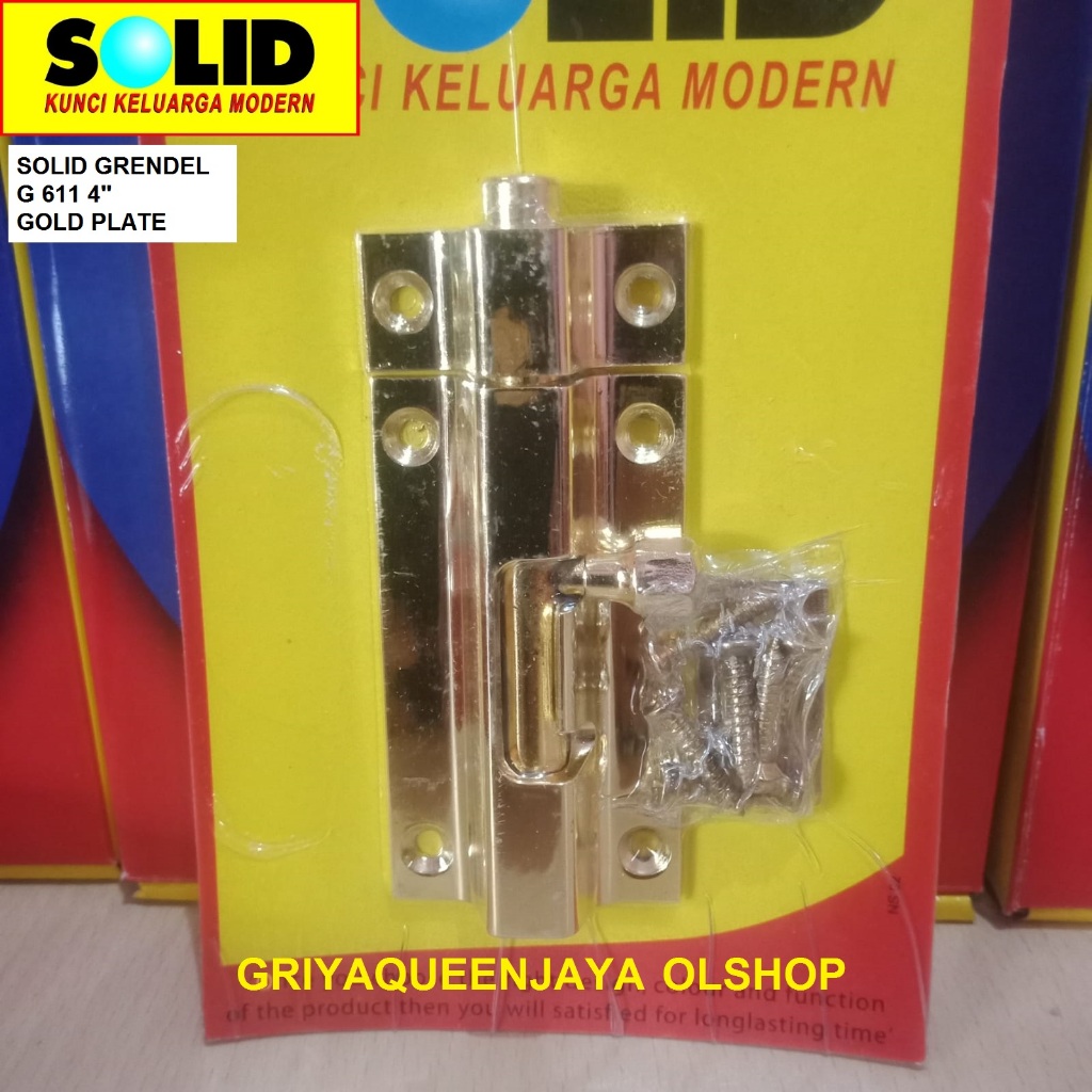 Grendel Solid 611 4" Gold Kunci Slot Pintu/Jendela