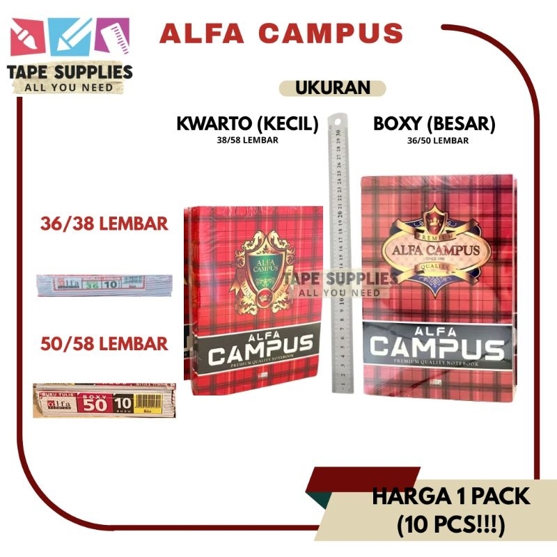 

Buku Tulis Alfa Campus 50 Lembar / Alfa Campus 36 Lembar (isi 10 pcs) Besar - Kecil