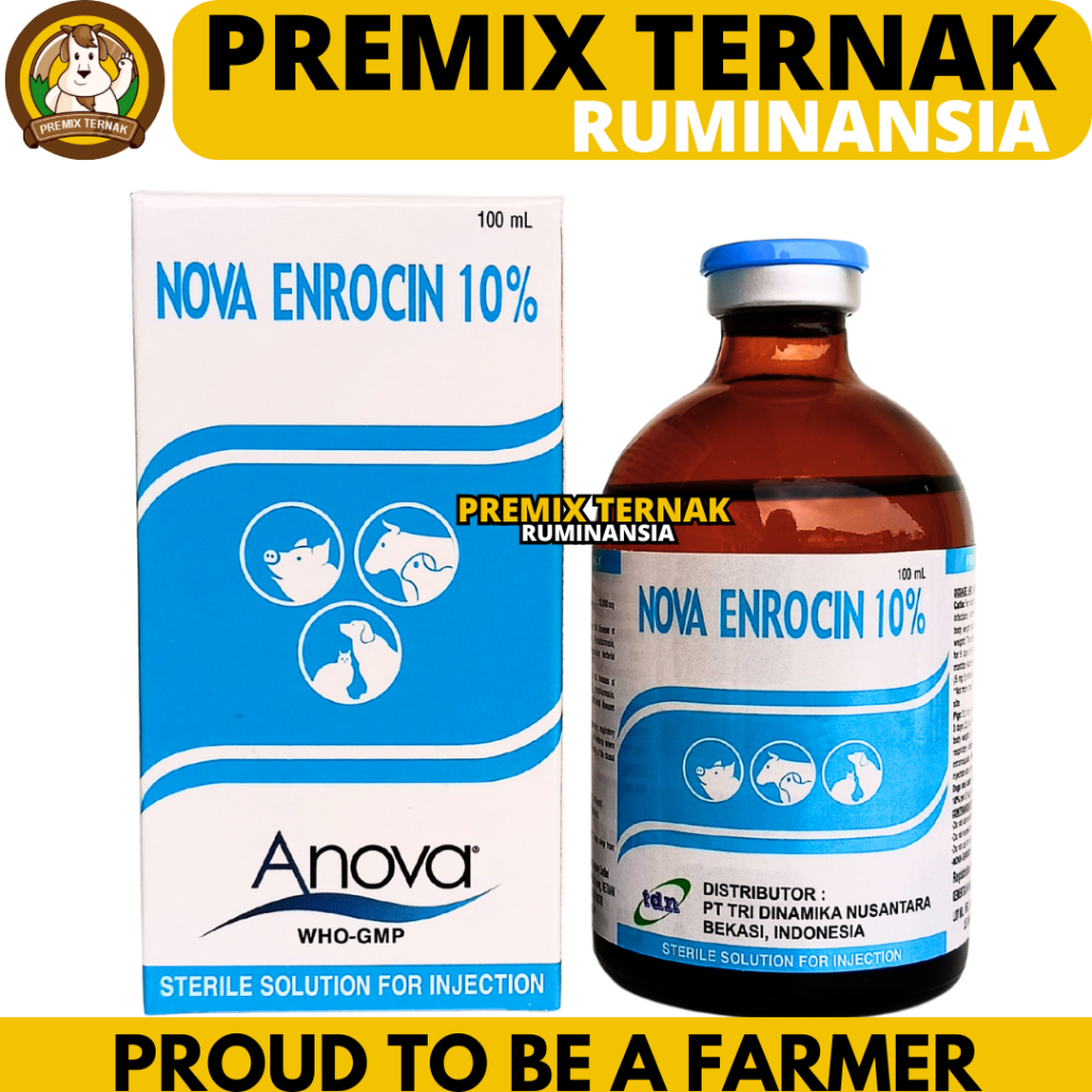 NOVA ENROCIN 10% 100 ML - Obat Antibiotik Spektrum Luas Hewan Sapi Babi Anjing Kucing - Like Roxine