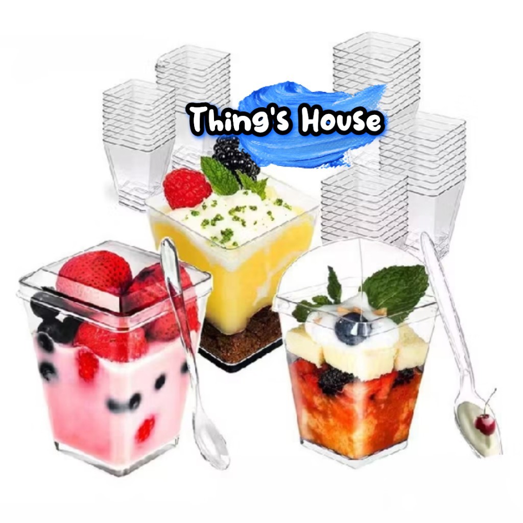 10pcs - Akrilik puding jelly cup + tutup gelas cangkir puding kotak dessert cup tiramisu