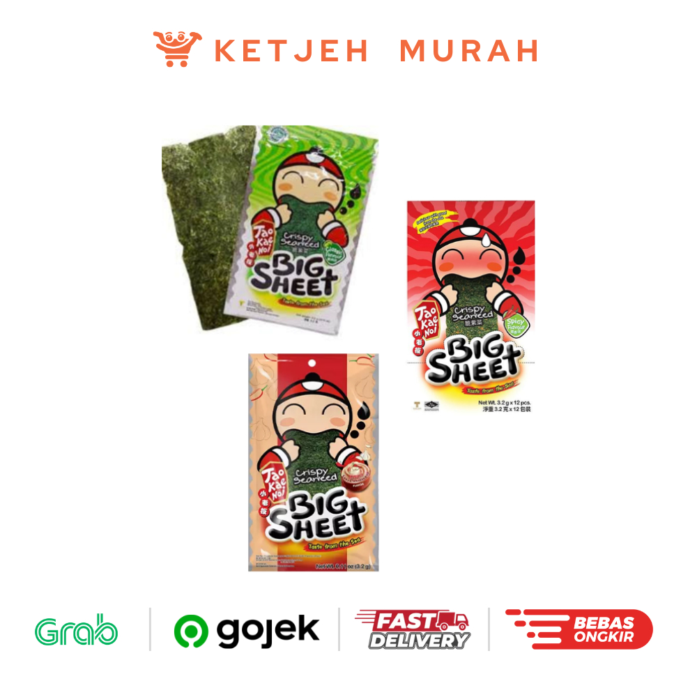 

Tao Kae Noi Crispy Seaweed Big Sheet 3.2 Gram Rasa Original / Spicy / Chilli Garlic Mayonnaise