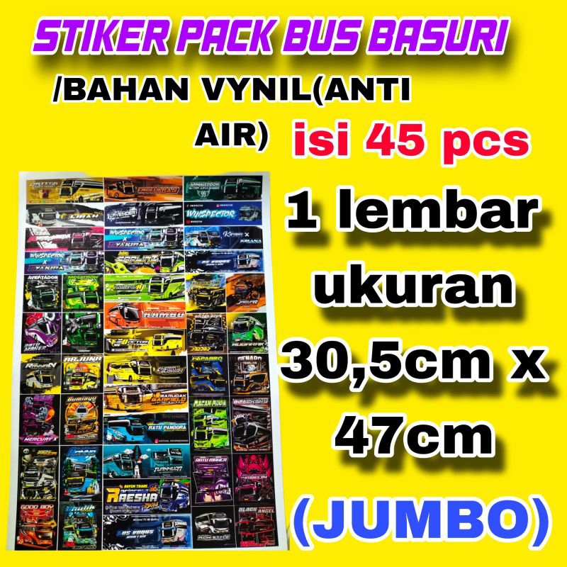 

45pcs STIKER PACK BUS BASURI BAHAN VYNIL(ANTI AIR) 1 LEMBAR