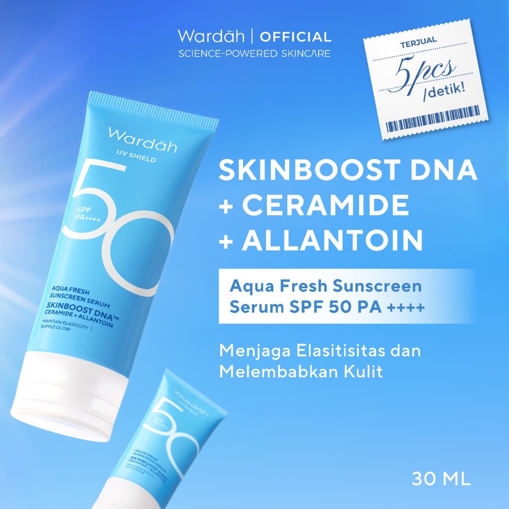 Wardah Sunscreen UV Shield Aqua Fresh Sunscreen Serum SPF 50 PA++++ 30 ml - Melembabkan Kulit Kering