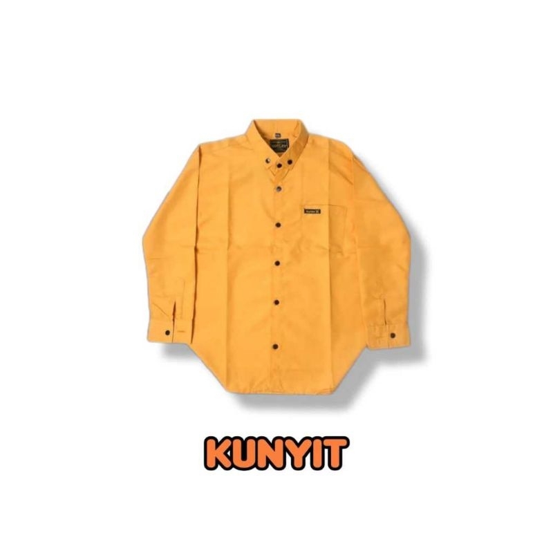 kemeja polos anak anak cowok warna mustard lengan panjang