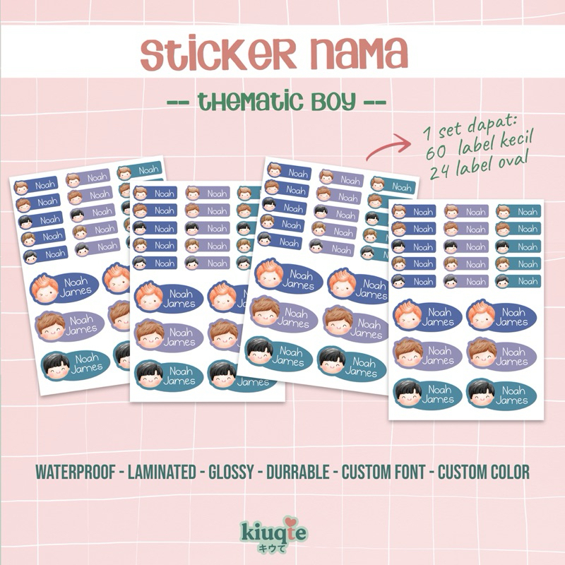 

Sticker Nama Custom Tematik Boy label buku botol waterproof