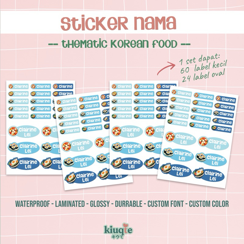 

Sticker Nama Custom Tematik Korean Food label buku botol waterproof