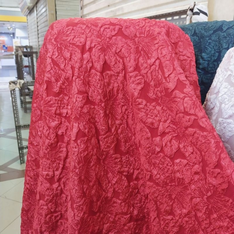 TYH ( COD) Bahan kain jaguar Embos premium/kain jaguard Embos motif daun terbaru/bahan kain dress,