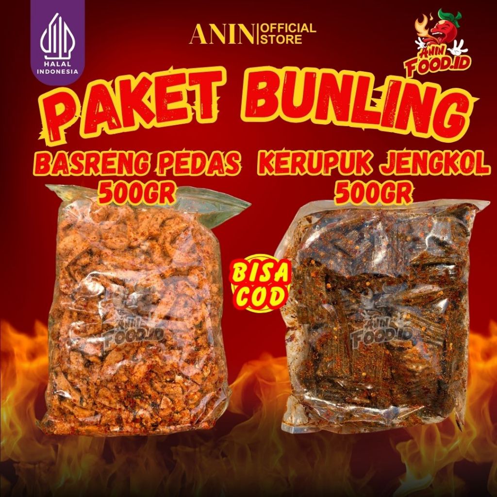 

PAKET BUNDLING BASRENG PEDAS 500+KERUPUK JENGKOL PEDAS 500 GRAM