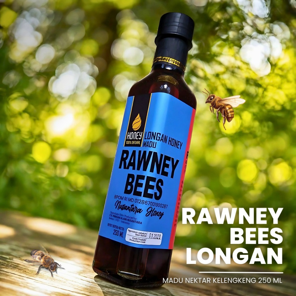

RAW Honey Rawney Bees Madu Nektar Kelengkeng Asli Murni 250 ML Botol Kaca