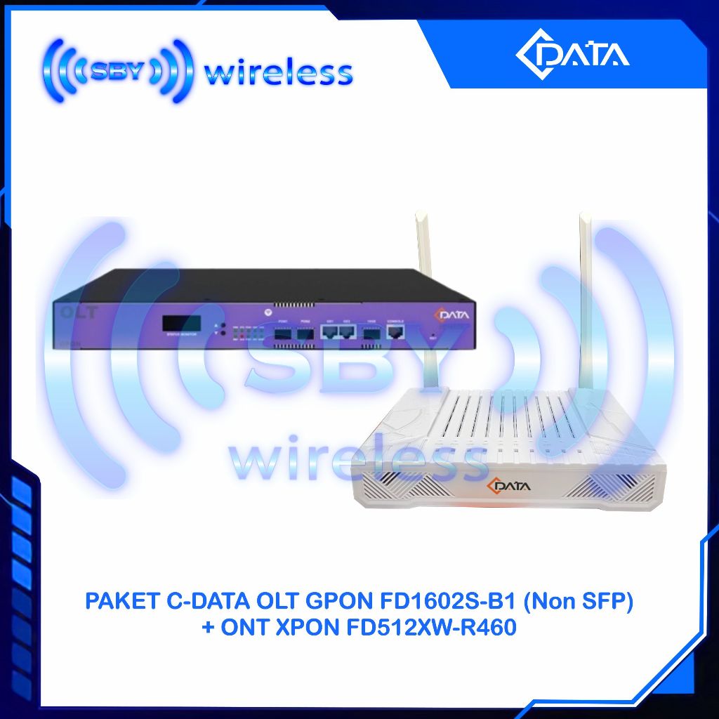 Paket C-data FD1602S-B1 OLT GPON (Non SFP) With FD512XW-R460 ONT ONU XPON Cdata (OLT 2 PON port 2GE 