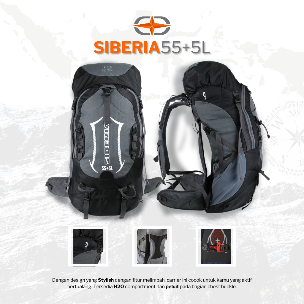 Tas Gunung Carrier Co-Trek siberia 55+5L Raincover Tas Pendaki Hiking Camping Outdoor
