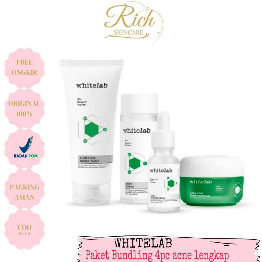 WHITELAB BUNDLING 4 pcs Paket Acne - Facial Wash, Toner, Serum, Moisturizer Paket Skincare