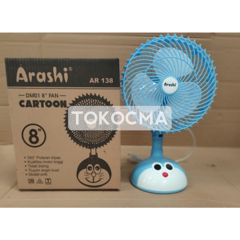 Arashi Kipas Angin 8inch Cartoon Doraemon AR138 / Kipas Angin Meja 2in1
