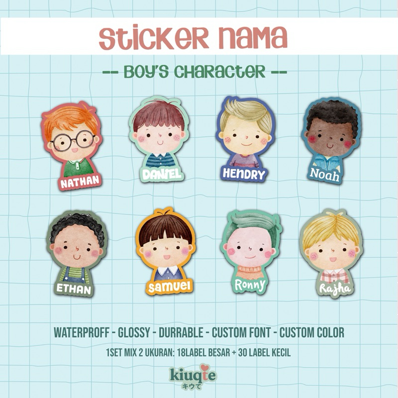 

Sticker Label Nama Cute Custom Karakter Boy Waterproof