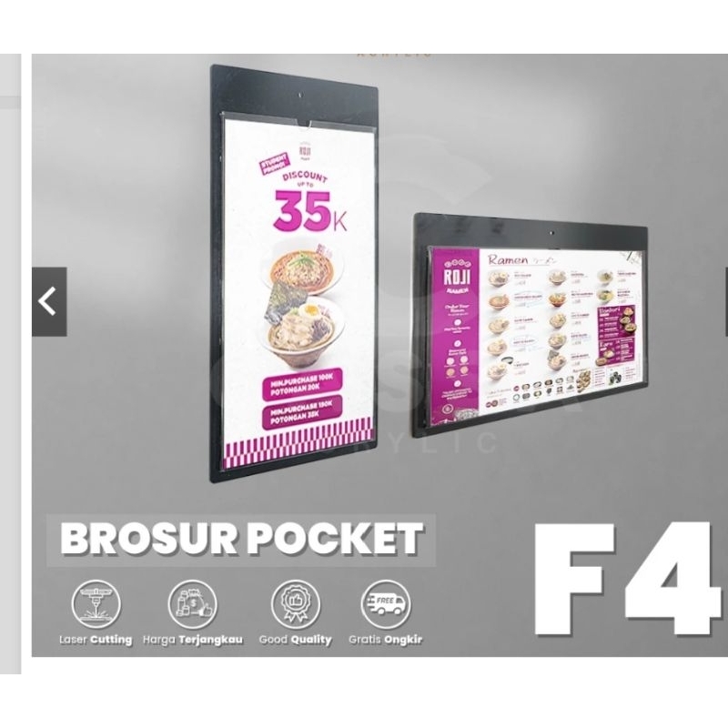 

Akrilik Tempat Brosur Pocket Frame Dinding Hitam- Ukuran F4