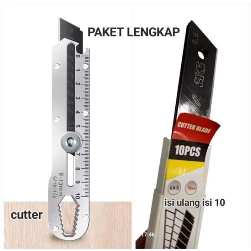 

PAKET LENGKAP PISAU CUTTER 18MM MULTIFUNGSI CUTTER PISAU BAJA BESAR 10PC PISAU SET CUTTER+ISI ULANG 10 PC