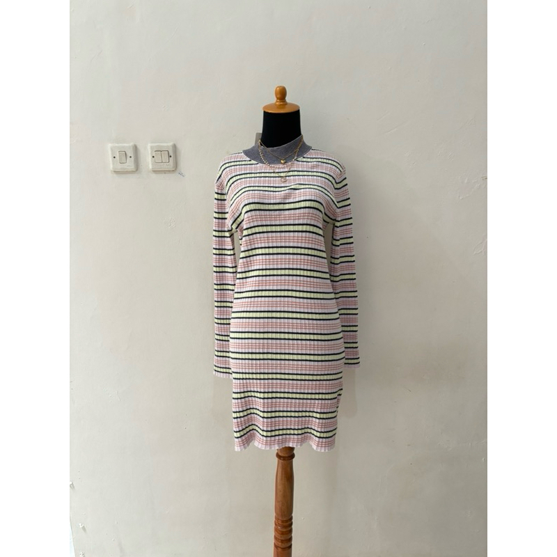 preloved midi dress GU salur bahan kutub tiramisu