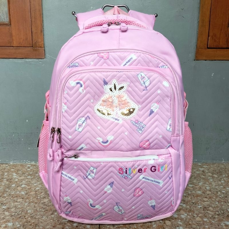SILVER GIRL  || TAS RANSEL BACKPACK ANAK SEKOLAH CEWEK / RANSEL WANITA / RANSEL SEKOLAH ANAK CEWEK /