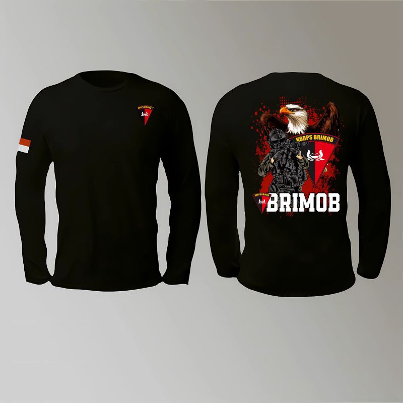 KAOS BAJU ATASAN POLISI BRIMOB TANGAN PANJANG WARNA HITAM KAOS TACTICAL