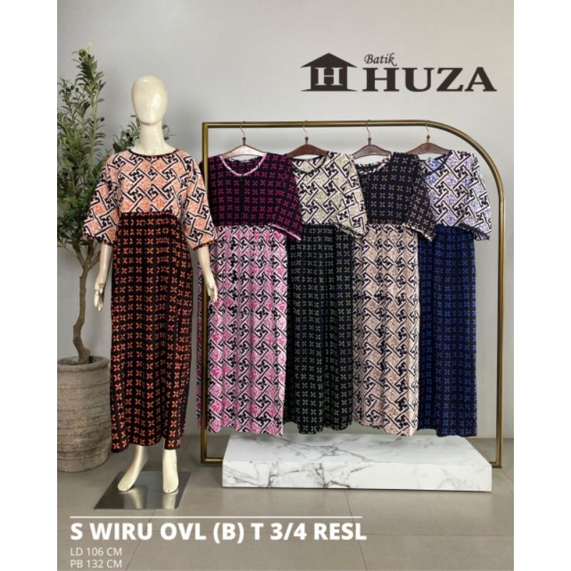 [ LD 108 CM ] Dress Batik Huza Batik Pekalongan ll Gamis Rayon Premium ll S Wiru Oval (B) T 3/4 Resl