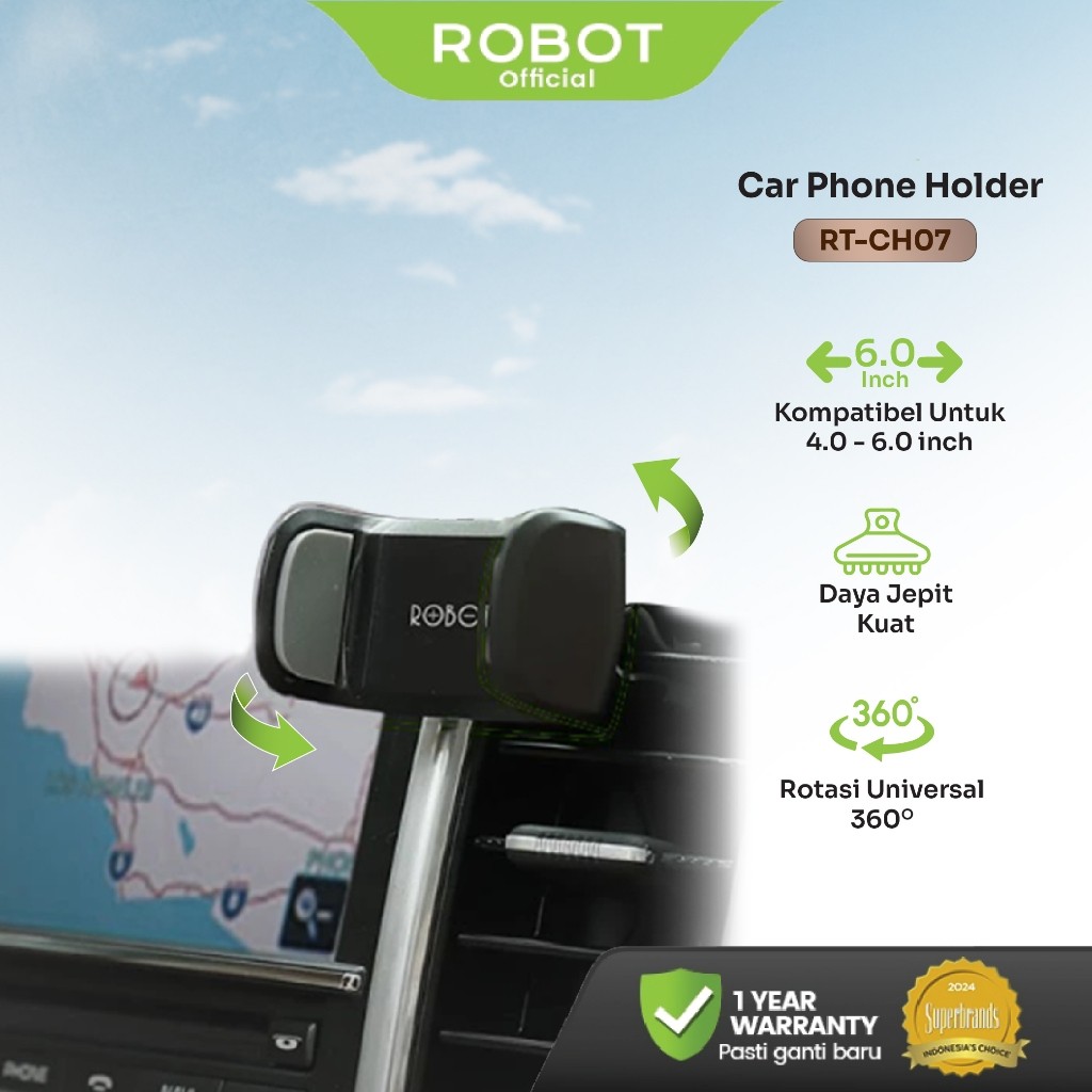 ROBOT Universal Car Holder 360 Derajat° Silicon Pad For Smartphone Car Stand Holder Mobil RT-CH07 Original - Garansi 1 Tahun