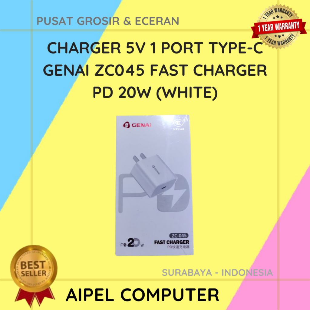 ZC045 | Charger 5V 1 Port Type-C GENAI ZC045 Fast Charger PD 20W (White)