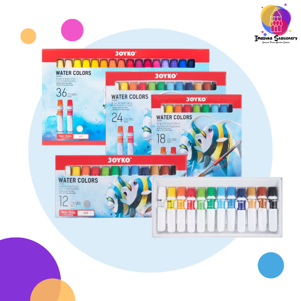 

Joyko Water Colour 12 18 24 Colours SET / Cat Air Joyko Lukis 12, 18, 24 Warna WAC-6ML Alat Mewarnai Imasuka Stationery