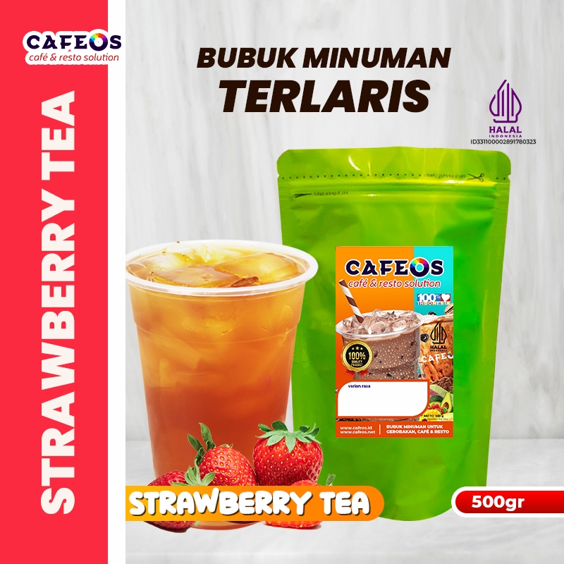 

CAFEOS Bubuk Minuman Kekinian Aneka Es Teh Jumbo Rasa Stroberi Strawberry Tea Kemasan 500 gram
