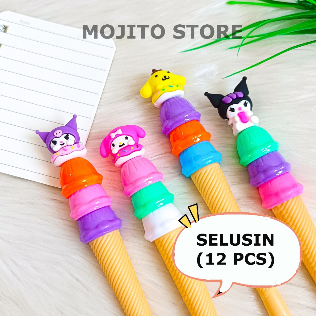 

(12 PCS) PULPEN ICE CREAM SANRIO ES KRIM KUROMI MELODY PURIN GEL TINTA PENA PEN BOLPEN ALAT TULIS